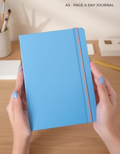 Image of NEORAH -A5 RULED | 368 Pages - 110 Gsm | PAGE A DAY JOURNAL (21x14.8 cm)-Hardcover RULED Notebook |Back Pocket|3 Silk Book Mark-Completely HANDMADE for Journaling,Note Taking- LIGHT BLUE