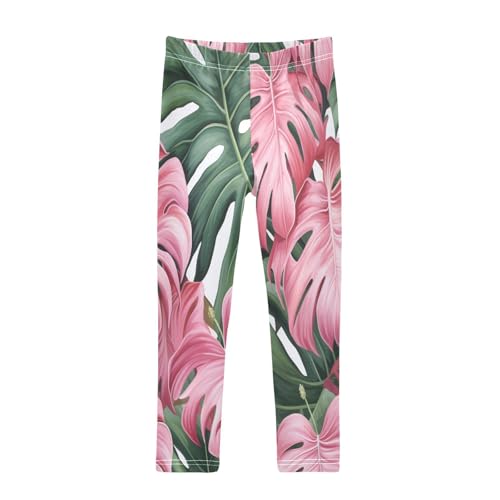 Bolaz Toddler Girls Leggings Printed Yoga Pants Leggings Pink Green Leaves for Kids