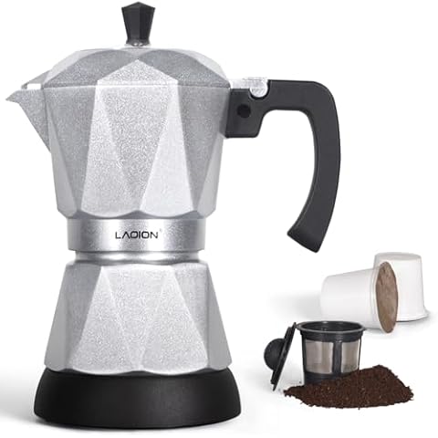 LAOION Single Serve Coffee Maker for K Cup & Ground Coffee, Electric Espresso Coffee Maker, Portable Cafeteras Electricas Modernas, Electric Moka Pot with Detachable Base & Overheat Protection (150ml) Cover
