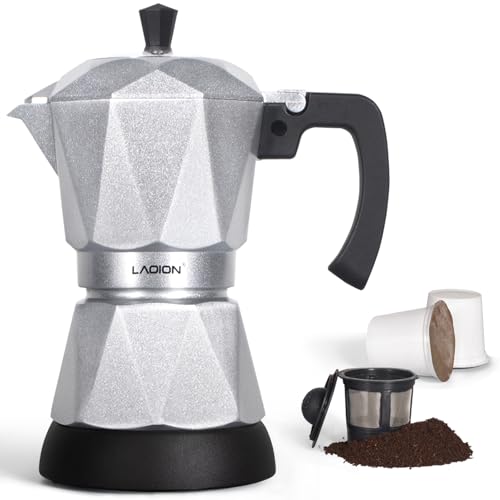 Image of LAOION Single Serve Coffee Maker for K Cup & Ground Coffee, Electric Espresso Coffee Maker, Portable Cafeteras Electricas Modernas, Electric Moka Pot with Detachable Base & Overheat Protection (150ml)