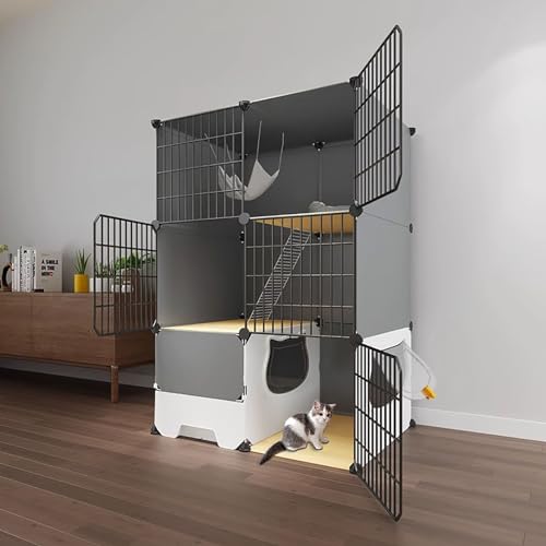 Grand espace de jeu pour chat en cage à 3 niveaux facile à monter