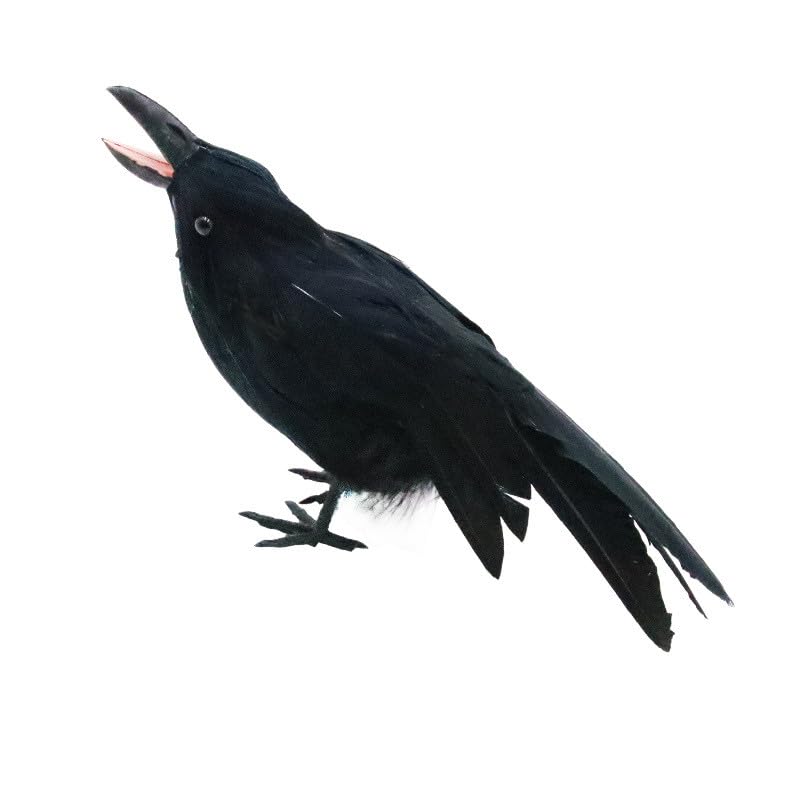Halloween Realistic Crow, Lifesize Extra Large Handmade Black Feathered Crow, Spooky Ravens for Indoor Outdoors Yard Tree Garden Patio Haunted House Prop Decor (B)