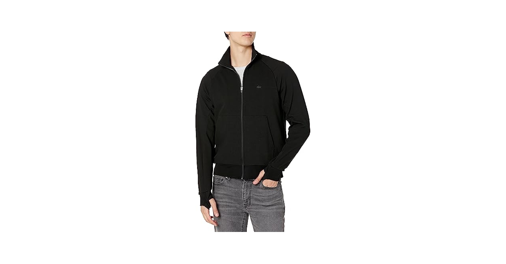 LACOSTE ジップアップスタジャン US S/M ブラック/グレー Men's Paris Zip-Up Track Jacket - Sweaters & Sweatshirts