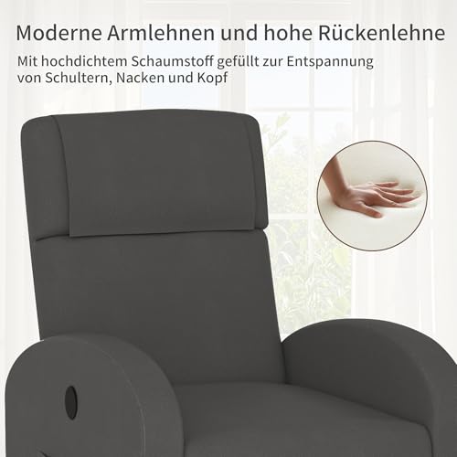 FiveWillowise Fernsehsessel Ruhesessel Relaxsessel mit Verstellbarer Beinablage und Verstellbarer Rückenlehne bis 140°, Einzelsofa, Liegesessel, TV Sessel mit Liegefunktion, Dunkelgrau – Bild 7