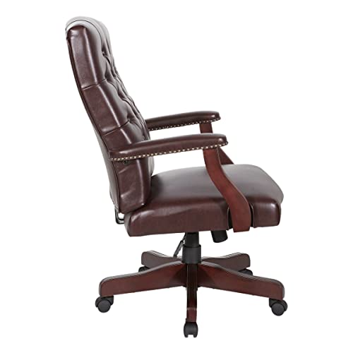 Office Star TEX Queen Anne Style Office Chair, Thick Padded Seat and Back, Built-in Lumbar Support, Royal Cherry Finish, Jamestown Oxblood Vinyl, Traditional Executive