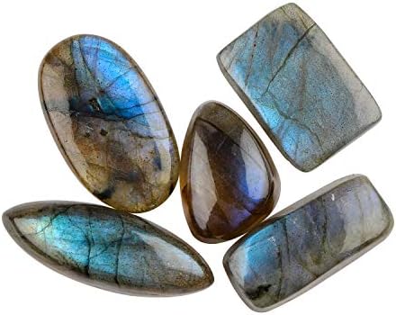Jaguar Gems 5pcs 60+ cts Natural Labradorite Stone, Blue Flash Crystals, Jewelry Making Crystals, Labradorite Supply, Natural Cabochon, Loose Gemstone, Chakra Healing Crystals, Aura Stone