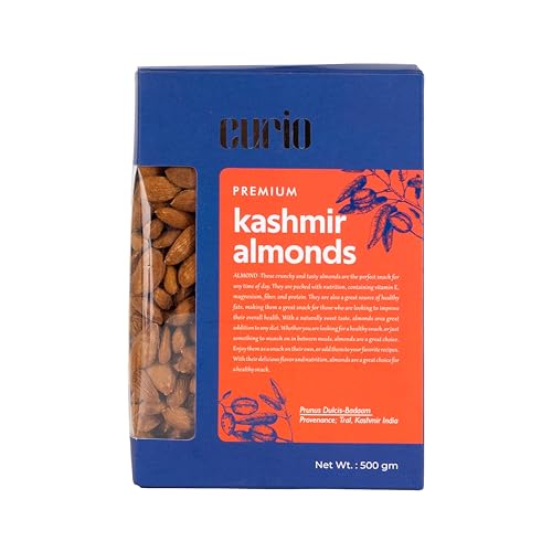 Image of Curio Kashmir Mamra Almonds 1 kg, High Oil Badam Giri from Pulwama | Unpolished, Vacuum Packed, Lab Tested