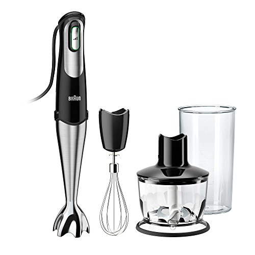 Braun 4-in-1 Immersion Hand Blender, Powerful 400W Stainless Steel Stick Blender, Variable Speed + 6-Cup Food Processor, Masher, Whisk, Beaker, Easy to Clean, MultiQuick MQ777