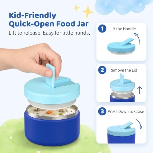 Image of Pawtong Bento Lunch Box with 8oz Soup Thermo, Kids Leakproof Lunch Food Containers with 4 Compartment, Kids Thermo Insulated Hot Food Jar for School, Trvael(Blue
