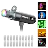 PHOTOOLEX PRO 12W Portable RGB Photography Spotlight, 360 ° Full Color Photography Flashlight Gobo Light, Conical Optical Snoot Kit with 20 Metal Filters/9000mAh/3 Lens/CRI 96+/12 Effects, APP Control