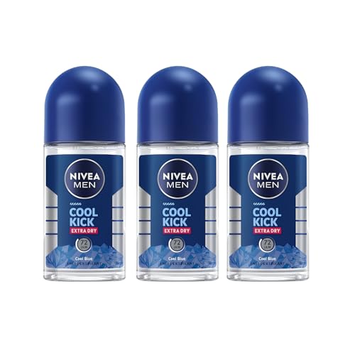 NIVEA Men Cool Kick Anti-Perspirant Roll-On Deodorant 50ml – 72 Hour Sweat & Odor Protection, Refreshing Cool Formula with Masculine Scent, Skin Comfort, Quick Dry, Long-Lasting Freshness, 3 Pack
