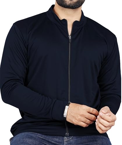 Image of FIBREZA Men Solid Polyester Sports Jacket Long Sleeves Full Zip with Pocket Gym, Running & Travel Upper Wear