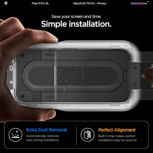 Image of Spigen GlasTR EZ FIT Pro Privacy Screen Protector for Pixel 11 Pro XL | AluminaCore, Aluminum-enhanced 10H+ tempered glass, Privacy Filter, auto-align tray, Original touch, Case-friendly, 2Pack