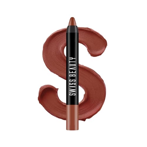 Swiss Beauty Matte Long Lasting Stay Maxx Lip Crayon Lipstick | Matte Finish | Smudge Proof | Lightweight | Shade-Coffee, 3.5g