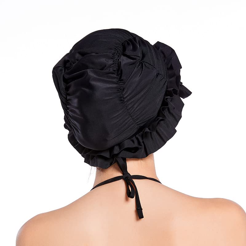 Girls Swimming Cap for Long and Short Hair Women Vintage Waterproof Swimming Cap Hat Ladies Bathing Shower Cap for Horsetail Braids Dreads Elastic Retro Swimming Caps - Image 4
