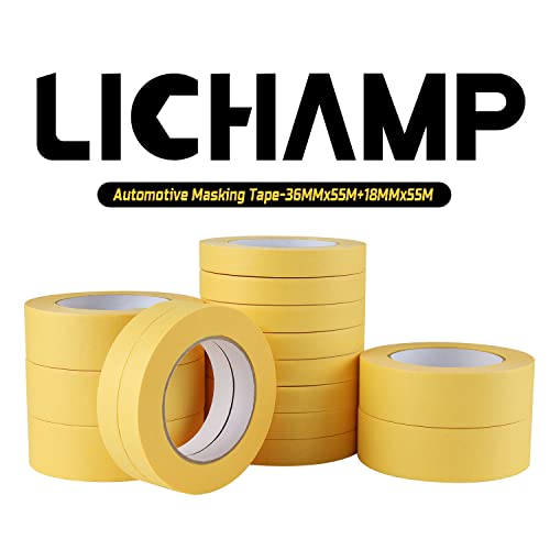 Lichamp 10 Pack Automotive Masking Tape Yellow 18Mm X 55M And 5 Pack Automotive Tape 36Mm X 55M Yellow, Cars Vehicles Auto Body Tape #TOP1