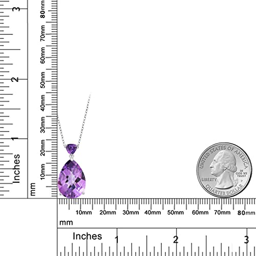 Gem Stone King 10.22 Cttw Purple Amethyst Pendant Necklace For Women | 925 Sterling Silver | Gemstone Birthstone | Pear Shape Checkerboard 18X13MM | With 18 Inch Chain3