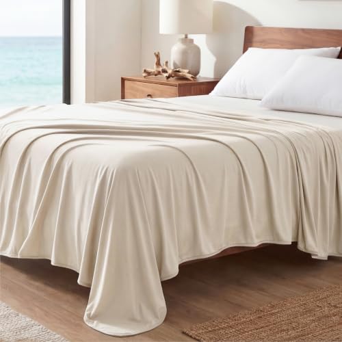 Image of Bedsure Lightweight Cold Blanket for Summer, Bed Cooling Blanket Queen Size for Hot Sleepers, Ice Cool Essentials for Hot Nights, Breathable Thin Bedding for Teen Girls, Women, Oat Milk, 90 inch x 90 inch