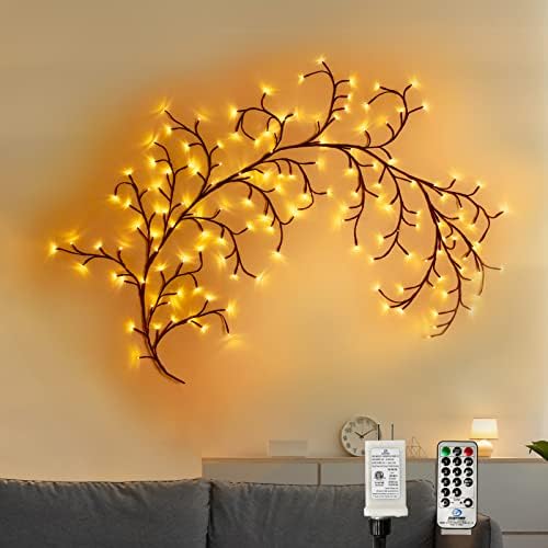 THKFUL Lighted Willow Vine Plants for Room, 8FT Christmas Indoor Walls Lights Artificial Plants Tree Branches Lighes,Remote with 144 LEDs Lighted Twig Vine Plug in(1PCS)