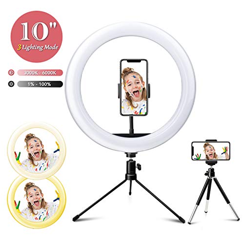Hiroumer LED 10.2" Desktop Selfie Ring Light with Tripod Stand & Remote Control