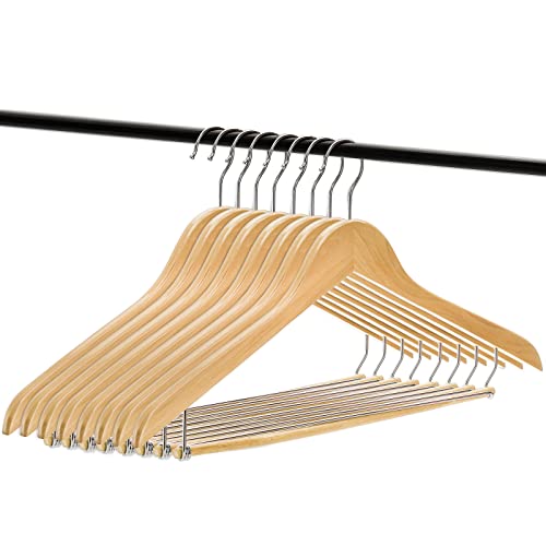Tosnail 8 Pack Wooden Suit Coat Hangers With Locking Bar, Wood Hanger Pants Hanger - Flat Construction For Saving Space #TOP4