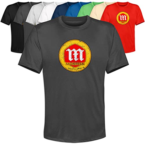 Generisch Camiseta T-Shirt Montesa Old Logo Moto Vintage Hombre Motero, Talla:L, Color:Gris Oscuro