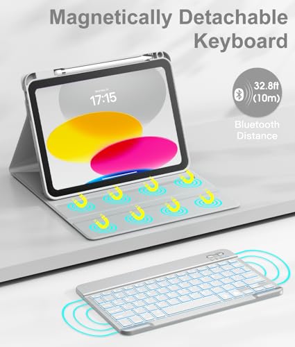 Image of Hamile Keyboard Case for iPad 11th 10th Generation - 7 Colors Backlit Wireless Detachable Folio Keyboard Cover with Pencil Holder for iPad 11-inch A16 2025 10th Gen 10.9 Inch 2022 (Gray)