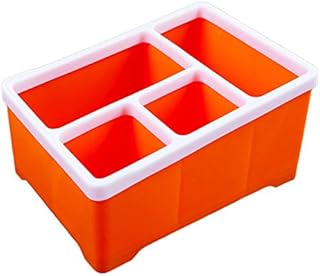 Ogquaton Plastic Storage Box 4 Compartment Home Decoration Bedroom Cosmetics Multifunctional Desktop Pencil Paper Collection Basket - Orange Durable and Useful