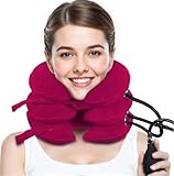 Neck Stretcher, Cervical Traction Device, Neck Traction Device for Neck Pain Relief, Adjustable Inflatable Neck Stretcher Cervical Traction and Neck Brace, Neck Decompression Home Use (Red)