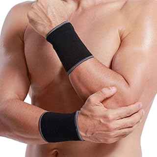 Neotech Care Wrist Band Support Sleeve - Elastic & Breathable Knitted Fabric Compression Brace - for Tennis, Gym, Sport, Tendonitis - Black Color (Size S, 1 Pair)