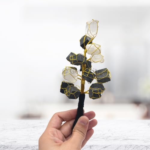 Miniatura 4 de GEMSCITE Selenita natural y turmalina negra Tumble Stone Accesorios para colgar en el coche y artículos para colgar en la puerta Reiki Healing