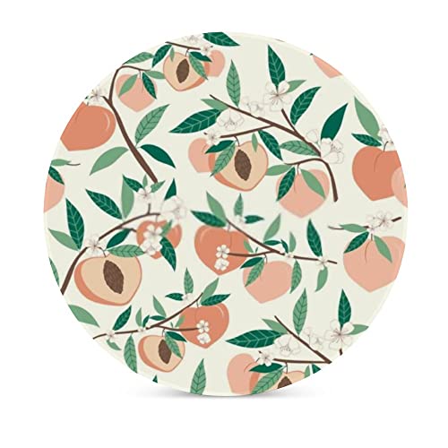 Dessous de verre en céramique de table style branche de pêcher pour verres et tasses - Lot de 2