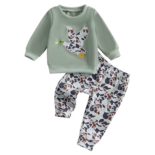 Toddler Baby Girl Boy Outfit Long Sleeve Mallard Duck Crewneck Sweatshirt Pullover Camouflage Pant Set Fall Winter