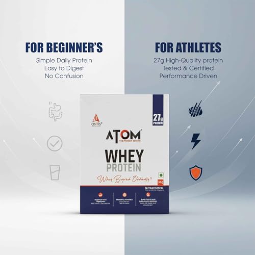 Image of AS-IT-IS ATOM Whey Protein - Isolate & Concentrate Blend I 27g Protein, DigeZyme & Probiotics, Light on Gut, Big on Gains, Easy to Carry Anywhere (No Excuse Travel Sachet, 36g) Double Rich Chocolate