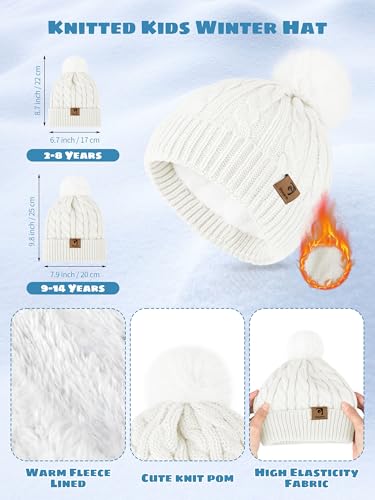 Glooarm Kids Winter Hat Gloves Scarf Set, Girls Toddler Winter Beanie Hat with Pom Knit Neck Warmer Gloves Fleece Lined Set2