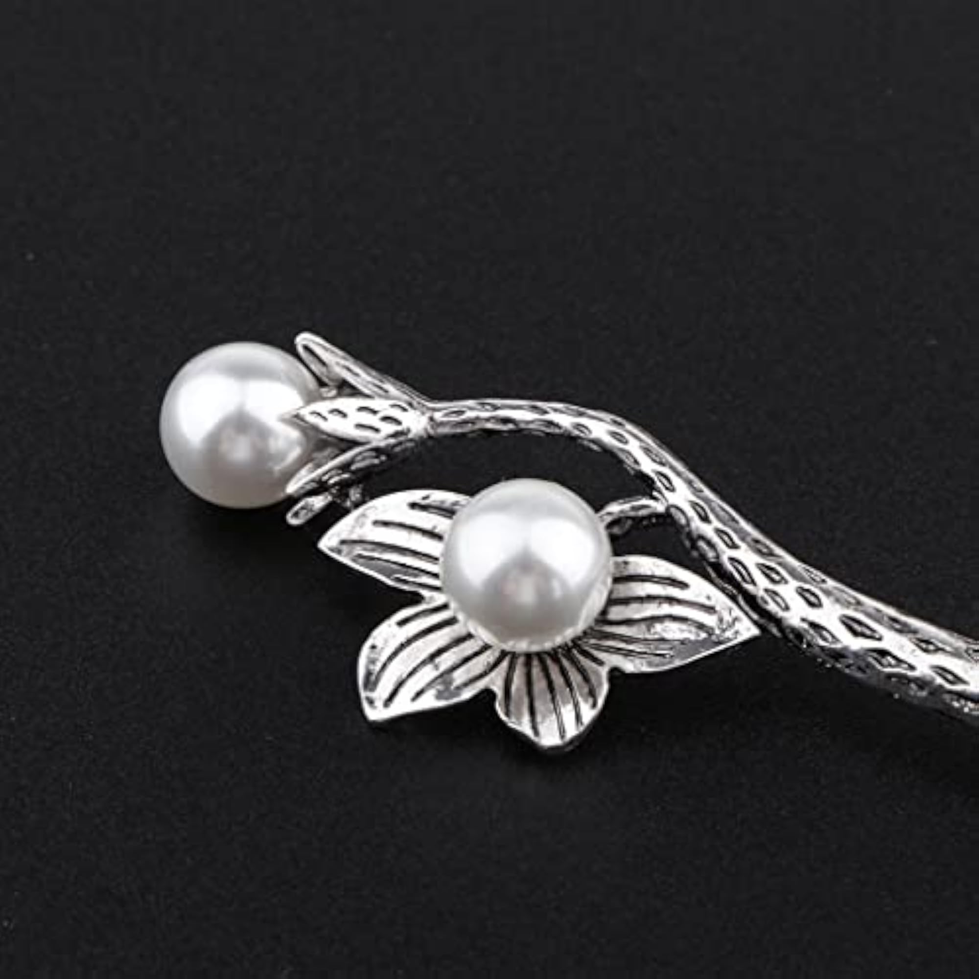 Women's Antique Silver Flower Hair Stick, Orchid Shape