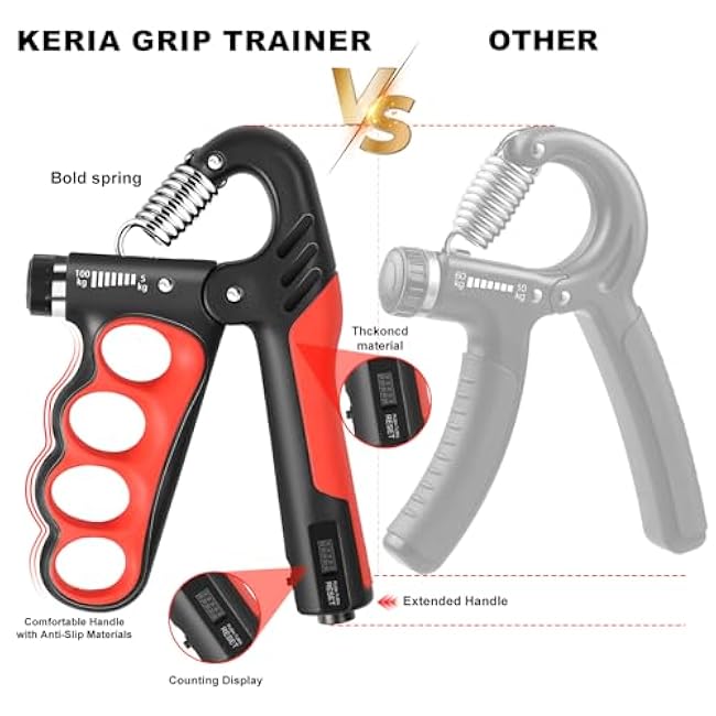Keria Adjustable Hand Grip Strengthener(11-220Lbs), Grip Strength Trainer with Auto-Click Digital Counter, Ergonomic Forearm Trainer for Athletes, Musicians, Physical Therapy