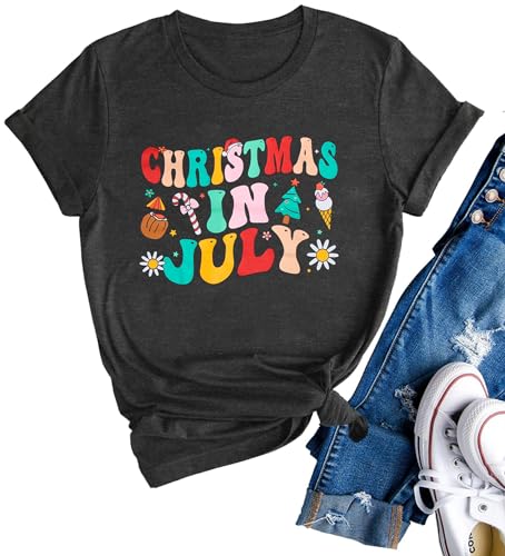 Just A Girl Who Loves Christmas July Shirt Women Hawaiian Christmas Shirts Summer Beach Vacation Tshirt Summer Holiday Tee