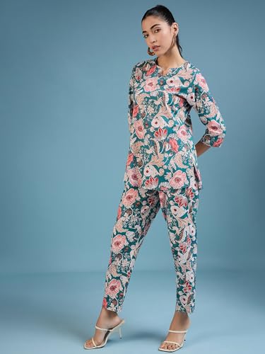 Image of Bee M Pee Designer Stylish Cotton Blend Floral Print Kurta Pant Co ord Cord Suit Set for Women