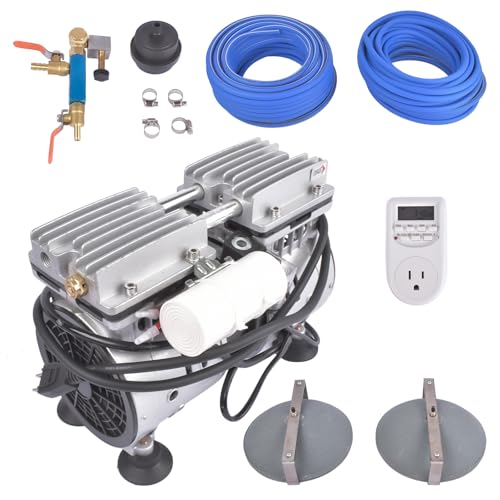 Getanye Pond Aerator, 550W Power, 5.2CFM for Up to 3 Acre 50\' Lake, Includes 3/4 HP Compressor & 2 100\' Weighted Tubings & 2 Diffusers, Air Compressor for Deep Water Oxygen