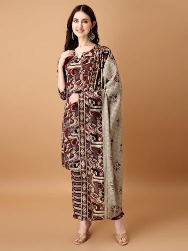 Pratham Blue Kurta Set For Women Cotton Blend Straight Printed Kurta Set For Women With Pant And Dupatta (Pb-6218-S_Maroon)