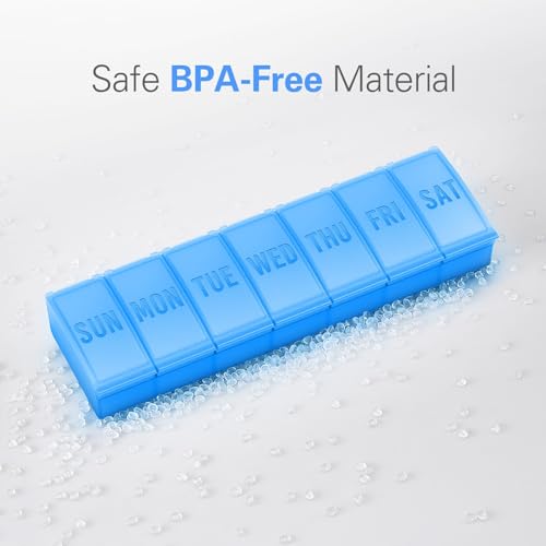 Image of Barhon Large Weekly Pill Organizer, Big Vitamin Organizer Case for 7 Day, Travel Medicine Pill Box to Hold Various Supplements and Fish Oil, Light Blue