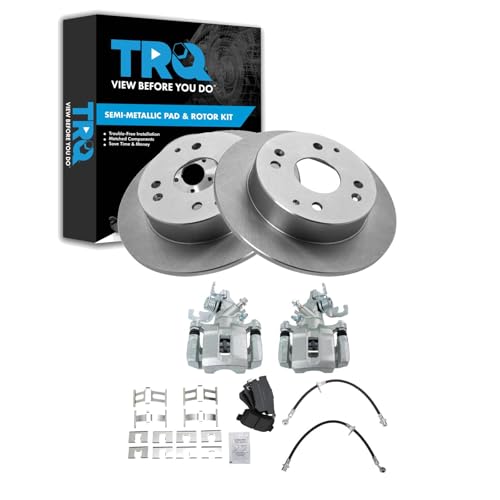 Image of TRQ Rear Brake Pad and Rotor Set Semi Metallic Calipers Compatible with 1998-2002 Honda Accord Coupe