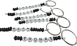 Men's, Boy's Personalised Wooden Beaded Single Strand Keyring Party Favour Bag Charm Keychain