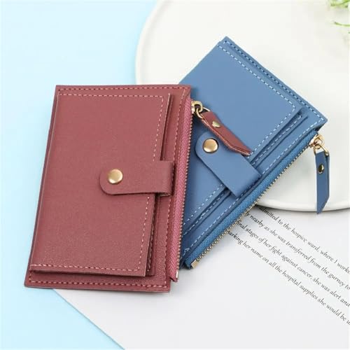 Women Small Wallet Purse Solid Color PU Leather Mini Coin Purse Wallet Credit Card Holder Bags Zipper Coin Purse Coin Purse(Pink)2