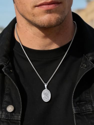 Image of U7 Saint Michael Necklace for Men,Stainless Steel /18K Gold Plated St Michael Archangel /Saint Benedict /Saint Christopher Pendant Amulet Necklace for Men Women