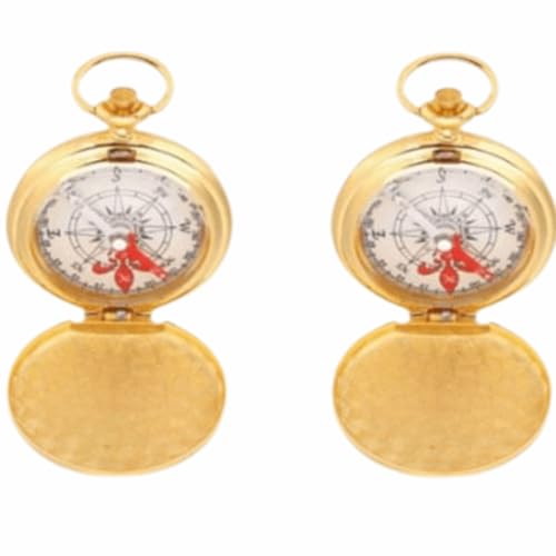 2 Pcs Golden Antique Navigation Compass Keychain – Water Proof Flip-Open Pocket Compass for Outdoor Camping & Hiking miniatura 2