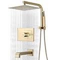 SOOOHOT Brushed Gold Shower Fixtures, Gold Shower Faucet Set with 12 Inch Gold Shower Heads with Handheld Spray Combo and Tub Spout, Shower Systems with Rain Shower and Handheld (Valve Included)