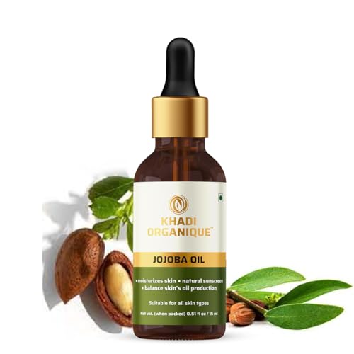Image of Khadi Organique 100% Pure Jojoba Essential Oil with Vitamin E for Skin & Hair | Helps to Reduce Acne, Inflammation & Irritation | Ideal for Aromatherapy, Diffuser, Massage & Glowing Skin - 15ml