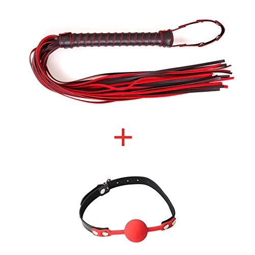 QISON Horsewhip Rojo/Negro + Bola de Silicona roja, Kit de arnés, Kit para el hogar para Juego Sexual en Pareja